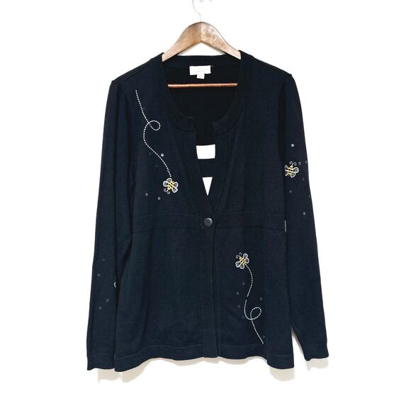 Vintage Quacker Factory Sweater Women's Size M Embroidered Bees Cottage Grandma - Picture 1 of 8